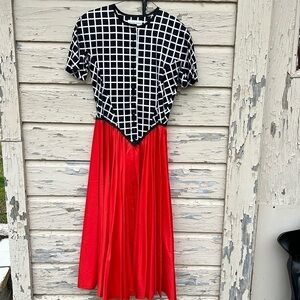 Vintage 80s Windowpane Trellis Pattern Fit N Flare Midi Dress Size 12 H15
